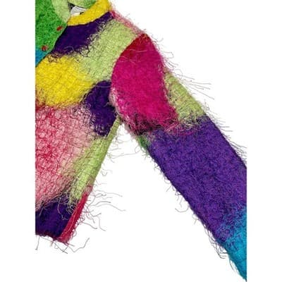 Vintage 90s Florissant NY Rainbow Eyelash Fiber Patchwork Jacket Avant Garde L - Thumbnail 13