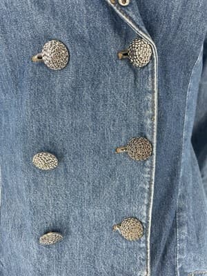 Vintage 80’s Denim Jacket Bling Rhinestones Studs Women Double Breasted Sz S M - Thumbnail 2
