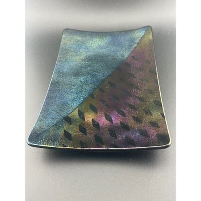 Kurt McVay 1986 Studio Art Glass Tray Iridescent Fused Glass, Modern Geometric - Thumbnail 10