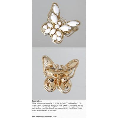 Juliana DeLizza & Elster White Milk Glass Butterfly Brooch Gold Tone Pin D&E - Thumbnail 9