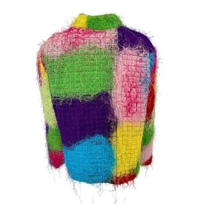 Vintage 90s Florissant NY Rainbow Eyelash Fiber Patchwork Jacket Avant Garde L - Thumbnail 5