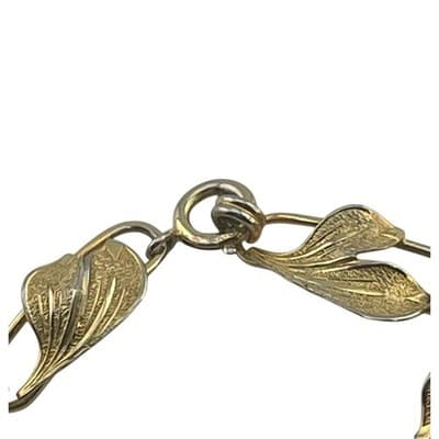 Vintage mid century 12k gold filled etched leaf link bracelet 50s 60s - Thumbnail 7