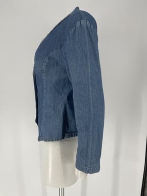 Vintage 80’s Denim Jacket Bling Rhinestones Studs Women Double Breasted Sz S M - Thumbnail 9
