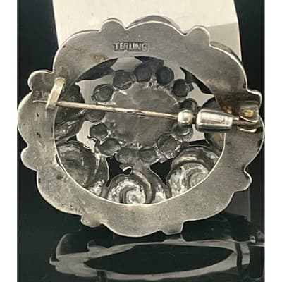 Antique Sterling Silver Turquoise Spiral Brooch Early 1900s Southwest Style - Thumbnail 7