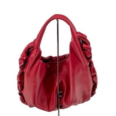Elie Tahari Red Leather Hobo Bag Slouchy Ruched Soft Shoulder Purse Handbag - Thumbnail 4