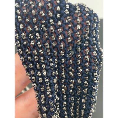 Antique Victorian Miser's Purse Steel Cut Beaded Knit Reticule W/ ring Navy blue - Thumbnail 8