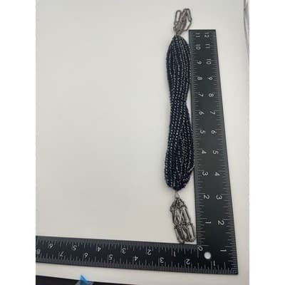 Antique Victorian Miser's Purse Steel Cut Beaded Knit Reticule W/ ring Navy blue - Thumbnail 9