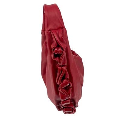 Elie Tahari Red Leather Hobo Bag Slouchy Ruched Soft Shoulder Purse Handbag - Thumbnail 3