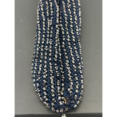Antique Victorian Miser's Purse Steel Cut Beaded Knit Reticule W/ ring Navy blue - Thumbnail 6