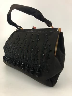 Vintage 50's/60's Beaded Fringe Purse Evening Bag Chocolate Brown & Black Spain - Thumbnail 14
