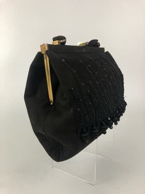 Vintage 50's/60's Beaded Fringe Purse Evening Bag Chocolate Brown & Black Spain - Thumbnail 2