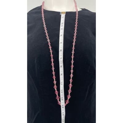 Vintage Pink Glass bicone Bead Necklace Long Graduated Faceted 41" Opera length - Thumbnail 2
