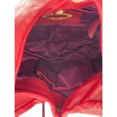Elie Tahari Red Leather Hobo Bag Slouchy Ruched Soft Shoulder Purse Handbag - Thumbnail 8