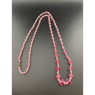Vintage Pink Glass bicone Bead Necklace Long Graduated Faceted 41" Opera length - Thumbnail 4