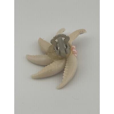 Vintage Cowrie Seashell Clip On Earrings Atomic starburst 50s MCM pink pearls - Thumbnail 9