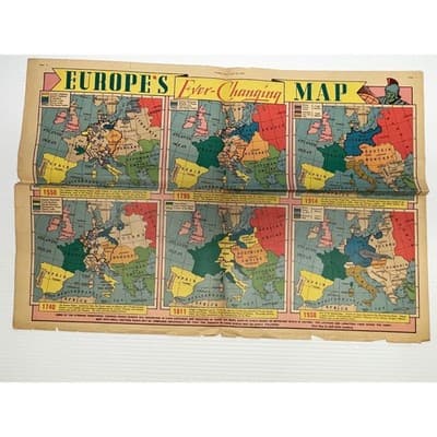 1939 Sunday News Map British Empire Europe Changing WWII Vintage Insert Ephemera - Thumbnail 3