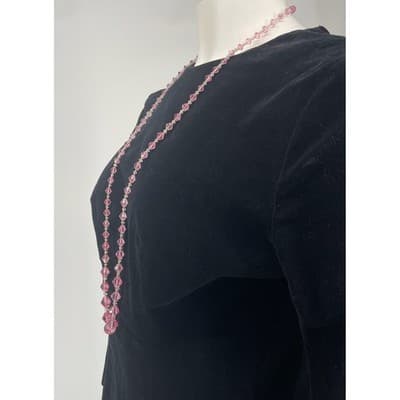 Vintage Pink Glass bicone Bead Necklace Long Graduated Faceted 41" Opera length - Thumbnail 3