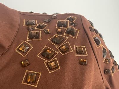 Bob Mackie Wearable Art Women’s Jacket Brown Zip Up Rhinestones Bling Size XS - Thumbnail 3