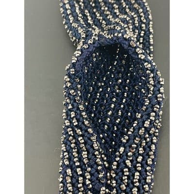 Antique Victorian Miser's Purse Steel Cut Beaded Knit Reticule W/ ring Navy blue - Thumbnail 5