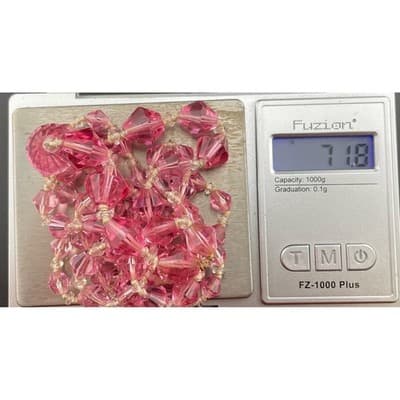 Vintage Pink Glass bicone Bead Necklace Long Graduated Faceted 41" Opera length - Thumbnail 14