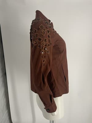 Bob Mackie Wearable Art Women’s Jacket Brown Zip Up Rhinestones Bling Size XS - Thumbnail 9
