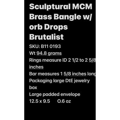 MCM Brutalist Brass Bangle Set w/ Orb Drops Asymmetrical Sculptural statement - Thumbnail 15