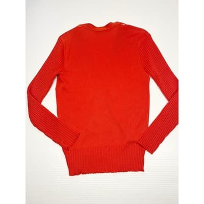 Vintage 70s Orange Graphic Dot Cardigan ILGWU Mod Knit Fitted Small Medium USA - Thumbnail 7