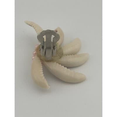 Vintage Cowrie Seashell Clip On Earrings Atomic starburst 50s MCM pink pearls - Thumbnail 10