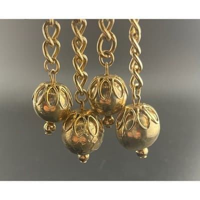 MCM Brutalist Brass Bangle Set w/ Orb Drops Asymmetrical Sculptural statement - Thumbnail 6