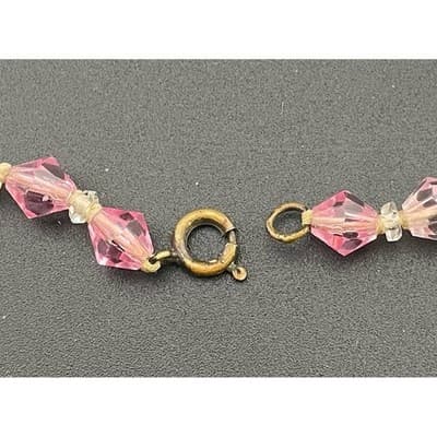 Vintage Pink Glass bicone Bead Necklace Long Graduated Faceted 41" Opera length - Thumbnail 5