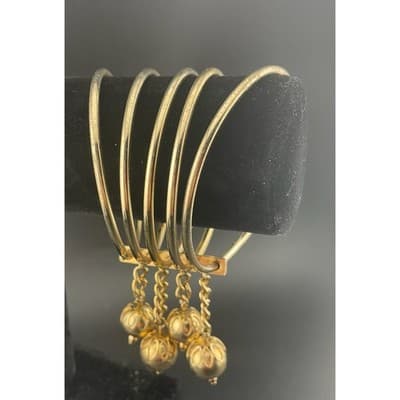 MCM Brutalist Brass Bangle Set w/ Orb Drops Asymmetrical Sculptural statement - Thumbnail 4