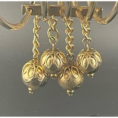 MCM Brutalist Brass Bangle Set w/ Orb Drops Asymmetrical Sculptural statement - Thumbnail 8
