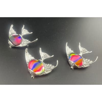 Silver Fish Brooch Components with Art Glass Belly – Designer Ready – Lot of 9 - Thumbnail 8