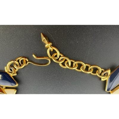 Vintage Monet Enamel Panel Necklace Navy Ivory Gold Tone Statement Collar 1980's - Thumbnail 13