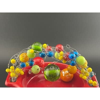 Manouk Sculptural Glass Bead Bracelet Statement Multicolor Wire Wrap art to wear - Thumbnail 6