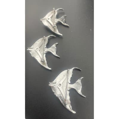 Silver Fish Brooch Components with Art Glass Belly – Designer Ready – Lot of 9 - Thumbnail 7