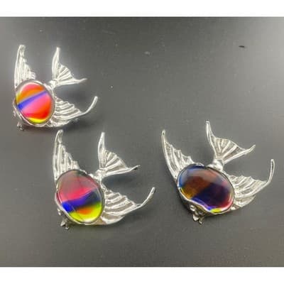 Silver Fish Brooch Components with Art Glass Belly – Designer Ready – Lot of 9 - Thumbnail 6