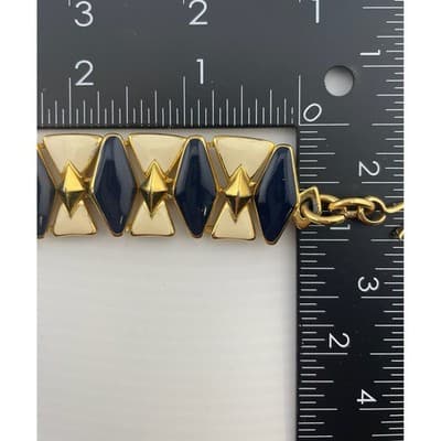 Vintage Monet Enamel Panel Necklace Navy Ivory Gold Tone Statement Collar 1980's - Thumbnail 16