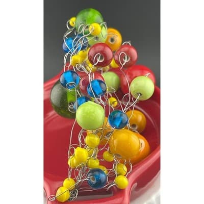 Manouk Sculptural Glass Bead Bracelet Statement Multicolor Wire Wrap art to wear - Thumbnail 8
