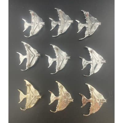 Silver Fish Brooch Components with Art Glass Belly – Designer Ready – Lot of 9 - Thumbnail 2