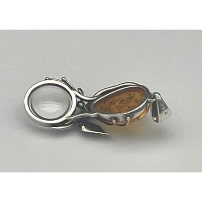 Vintage Artisan Sterling Silver Amber Pendant Sculptural Modernist Botanical - Thumbnail 11