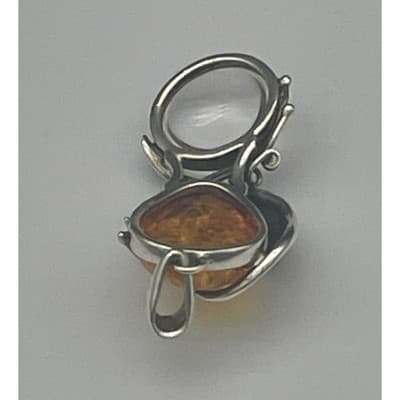 Vintage Artisan Sterling Silver Amber Pendant Sculptural Modernist Botanical - Thumbnail 12