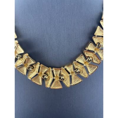 Vintage Monet Enamel Panel Necklace Navy Ivory Gold Tone Statement Collar 1980's - Thumbnail 11