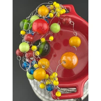 Manouk Sculptural Glass Bead Bracelet Statement Multicolor Wire Wrap art to wear - Thumbnail 10