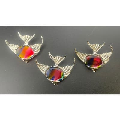Silver Fish Brooch Components with Art Glass Belly – Designer Ready – Lot of 9 - Thumbnail 4