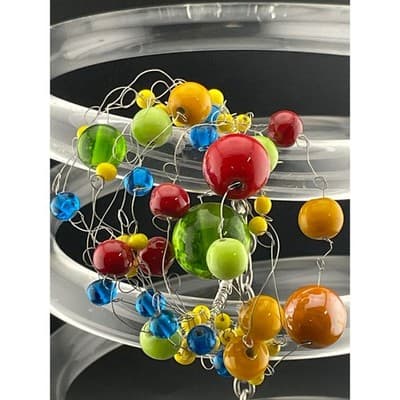 Manouk Sculptural Glass Bead Bracelet Statement Multicolor Wire Wrap art to wear - Thumbnail 2