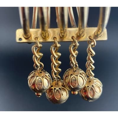 MCM Brutalist Brass Bangle Set w/ Orb Drops Asymmetrical Sculptural statement - Thumbnail 12