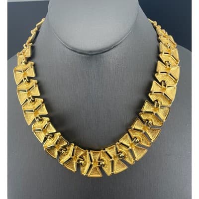 Vintage Monet Enamel Panel Necklace Navy Ivory Gold Tone Statement Collar 1980's - Thumbnail 9
