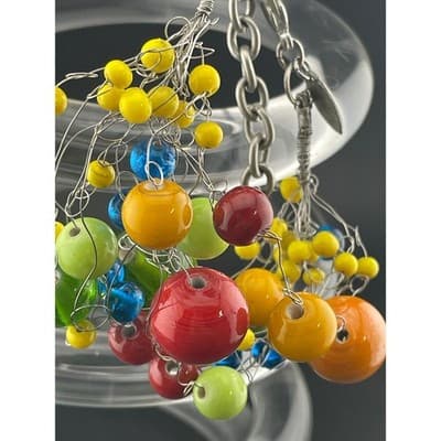 Manouk Sculptural Glass Bead Bracelet Statement Multicolor Wire Wrap art to wear - Thumbnail 16