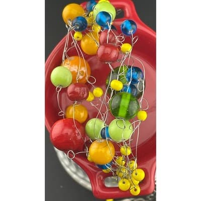 Manouk Sculptural Glass Bead Bracelet Statement Multicolor Wire Wrap art to wear - Thumbnail 11